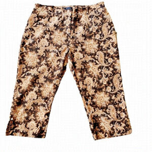 ANN Taylor Casual Summer Brown Floral Retro Women's Capri Corduroy Pant. Size 12